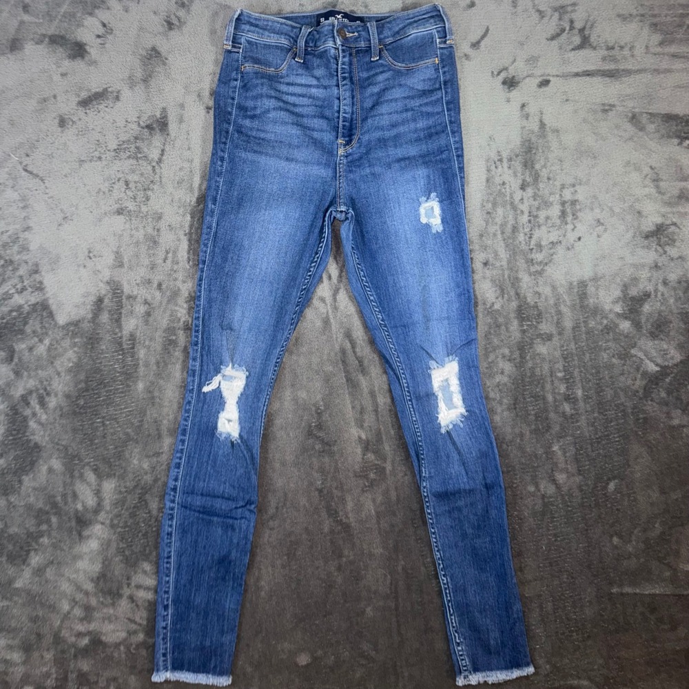 Womens 5R Hollister Jean Legging Blue Excellent Distressed Raw Hem Ultra Hi-Rise